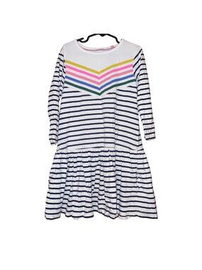 Mini Boden Girls Striped Long-Sleeve Dress With Multicolor Chevron Detail Size 8